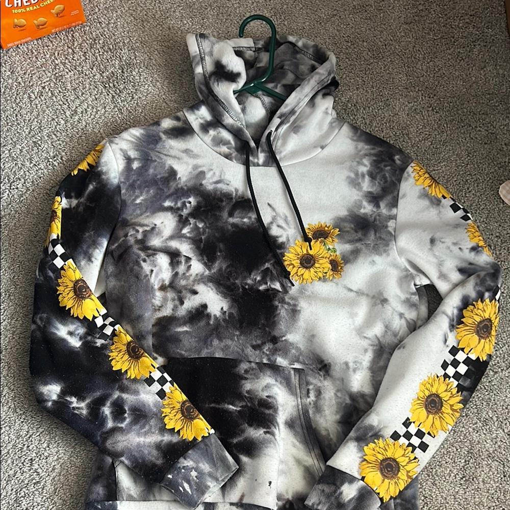 Sunflower Tie-Dye Pullover Hoodie - Yellow/Black/White